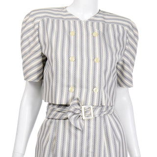 80s Grey Striped Vintage Valentino Dress and Jacket with belt