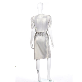 Grey Striped Vintage Valentino Day Dress With Jacket with belt