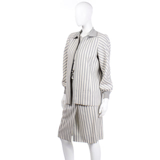 Grey Striped Vintage Valentino Dress and Jacket with belt wearable seaparates