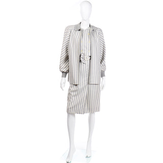 Grey Striped Vintage Valentino Dress and Jacket with belt separates