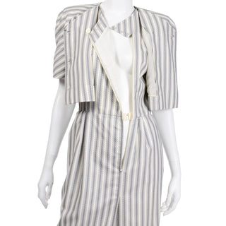 Grey Striped Vintage Valentino Dress and Jacket with belt rare