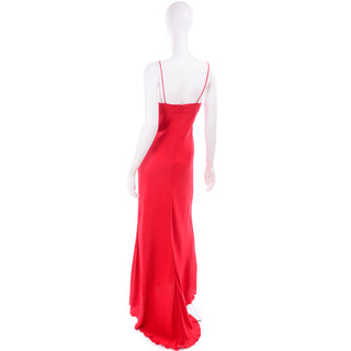1990s Valentino Bias Cut Red Silk Evening Gown with Train