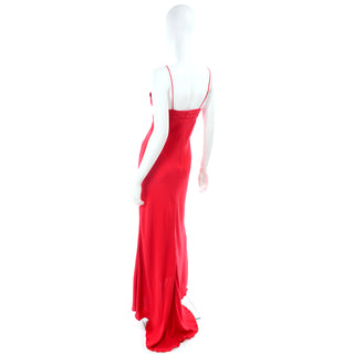 1990s Red Silk Valentino Gown with Spaghetti Straps and Train