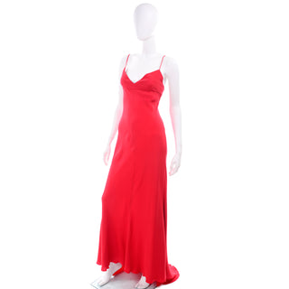 1990s Valentino Boutique Red Silk Bias Cut Evening Gown