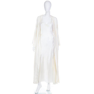 1990s Valentino Ivory Slip Dress Nightgown & Peignoir Robe Set  Size S