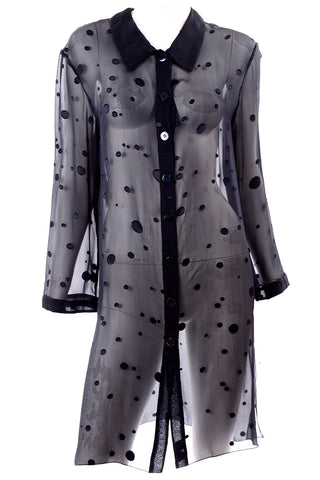 Valentino Sheer Silk Midnight Blue Blouse or Shirt Dress w Dot Applique Designer Shirt
