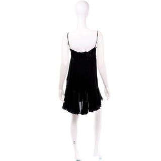 Vintage 1990s Valentino Black Silk Dress With Lace & Ruffle