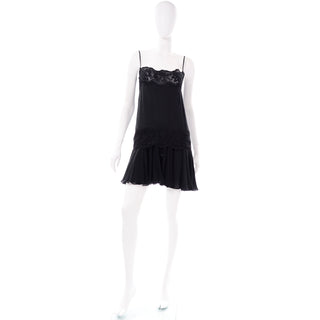 Vintage 1990s Valentino Black Silk Dress With Lace