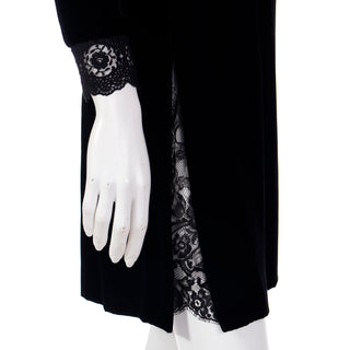 1980s Valentino Night Black Velvet & Lace Party Dress
