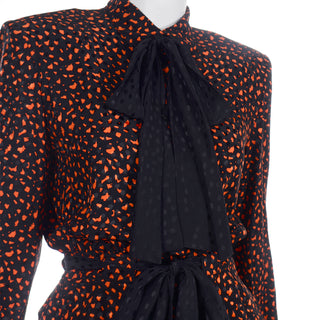 Valentino Vintage Orange & Black Jacket Silk Blouse & Velvet Skirt Suit black polka dot bow sashes