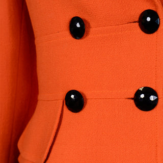 Valentino Vintage Orange & Black Jacket Silk Blouse & Velvet Skirt Suit faceted buttons