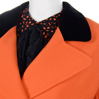 Valentino Vintage Orange & Black Jacket Silk Blouse & Velvet Skirt Suit Excellent