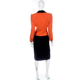 Valentino Miss V Vintage Orange & Black Jacket Silk Blouse & Velvet Skirt Suit