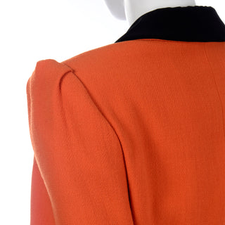 Valentino Vintage Orange & Black Jacket Silk Blouse & Velvet Skirt Suit gathered sleeves
