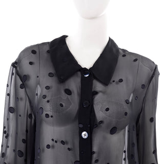 Valentino Sheer Silk Midnight Blue Blouse or Shirt Dress w Dot Applique Buttons