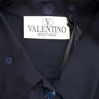 Valentino Boutique Sheer Silk Midnight Blue Blouse or Shirt Dress w Dot Applique