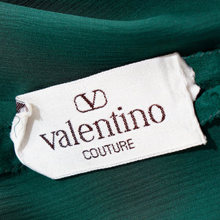 1990s Valentino Couture Green Silk Bow Blouse w Sheer Sleeves Made in Italy M