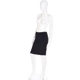 2000s Y2K Valentino Garavani Vintage Black Ruched Pencil Skirt with Low Waist S