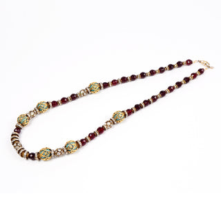 Vintage Valentino Long Beaded Faceted Glass & Rhinestone Single Strand Necklace 