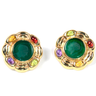 14k Gold Vintage Venetian Intaglio Roman Soldier Earrings w Gemstones Elizabeth Locke Style