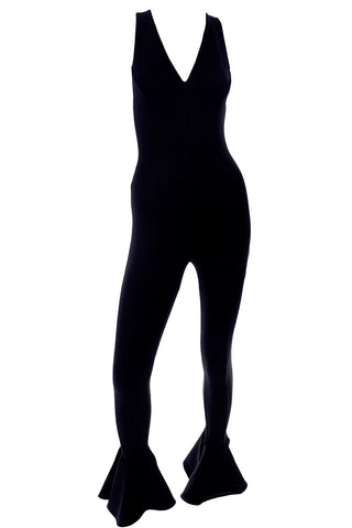 Sleeveless black stretch jumpsuit w flared cuffs