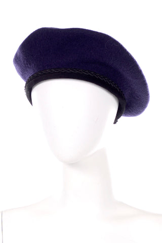Vintage David Navy Blue Basque Beret hat w Black Trim