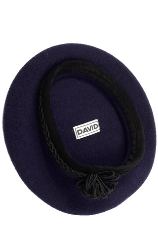 Rare Vintage David Navy Blue Basque Beret hat with Black Trim