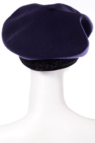 Vintage David Navy Blue Basque Beret hat Braid  Black Trim
