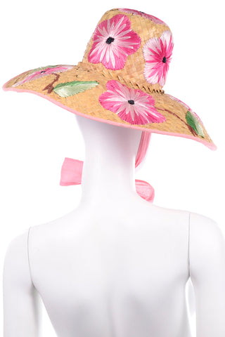 1950s Vintage woven straw sun hat pink linen lining
