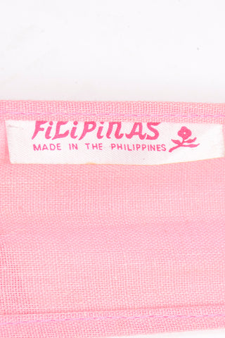 Vintage woven straw sun hat pink linen lining Filipinas