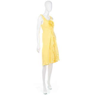2000s Vintage Y2K Yellow Silk Chiffon Dress W Ruffles & Flower Summer dresses