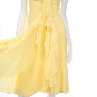 2000s Vintage Y2K Yellow Silk Chiffon Dress W Ruffles & Flower s/m