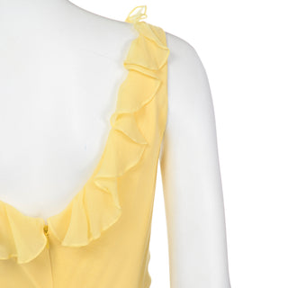 2000s Vintage Y2K Yellow Silk Chiffon Dress W Ruffles & Flower 2000