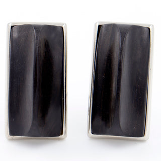YSL 1980s Yves Saint Laurent Black & Silver Rectangular Wood Earrings