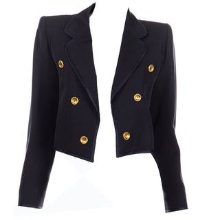 1979 Yves Saint Laurent Vintage Documented Cropped Navy Blue Jacket 1970s YSL Collection