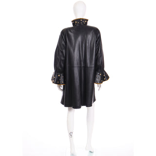Yves Saint Laurent Vintage Black Leather Coat W Gold Studs & Sheared Fur Sz M/L Fourrures