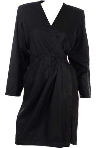 1980s Yves Saint Laurent Black Cotton Vintage Wrap Dress