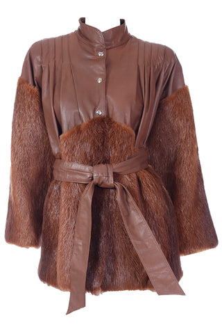 1980s Yves Saint Laurent Fourrures Brown Leather Jacket W Fur