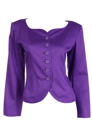 1980s Yves Saint Laurent Purple Scalloped Neckline Cotton Jacket