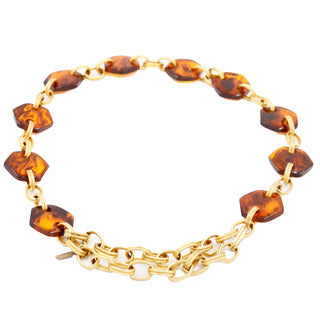 1970s Yves Saint Laurent Chain Belt with Tortoise Colored Lucite Hexagons