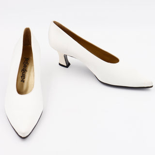 1980s YSL Shoes Yves Saint Laurent White Silk Pumps Size 9 M