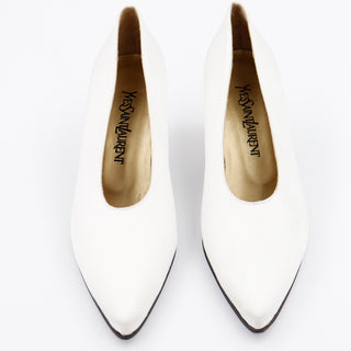 1980s YSL Shoes Yves Saint Laurent White Silk Pumps Size 9 Made in Italy