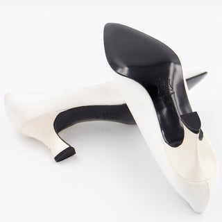 1980s YSL Shoes Yves Saint Laurent White Silk Pumps Size 9 never worn