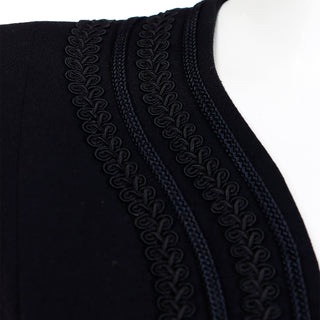 1990s Yves Saint Laurent Black Button Front Dress With Embroidery Trim Rive Gauche