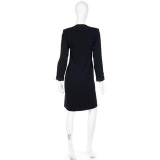 1990s Yves Saint Laurent Black Button Front Dress With Embroidery Trim Made in France