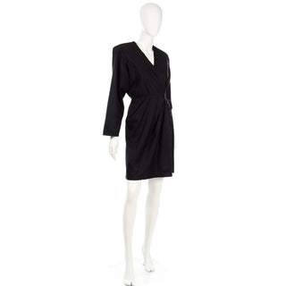 1980s Yves Saint Laurent Black Cotton Vintage Wrap Dress Made in France