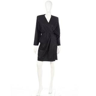 YSL 1980s Yves Saint Laurent Black Cotton Vintage Wrap Dress