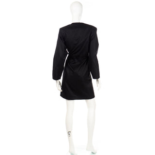 1980s Yves Saint Laurent Black Cotton Vintage Wrap Dress YSL France