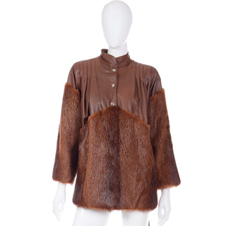 1980s Yves Saint Laurent Fourrures Brown Leather Fur YSL Jacket W Belt