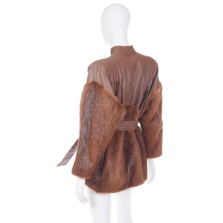 1980s Yves Saint Laurent Fourrures Brown Leather Jacket W Fur and belt